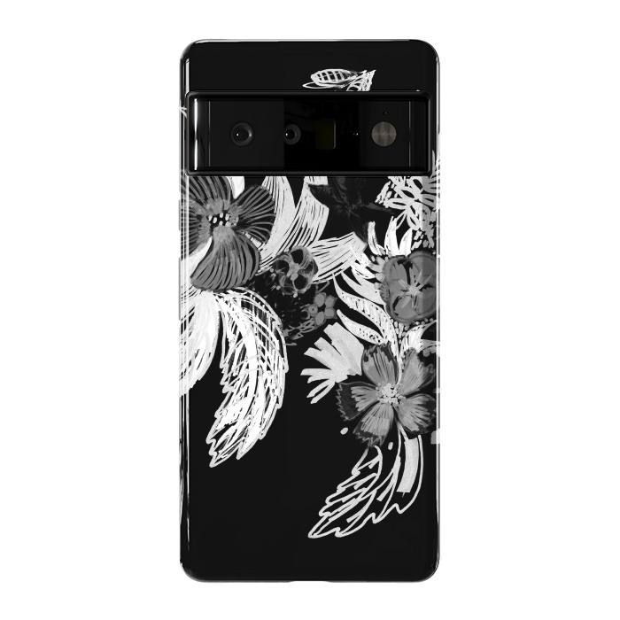 Pixel 6 Pro StrongFit Black and white marker sketched flowers by Oana 