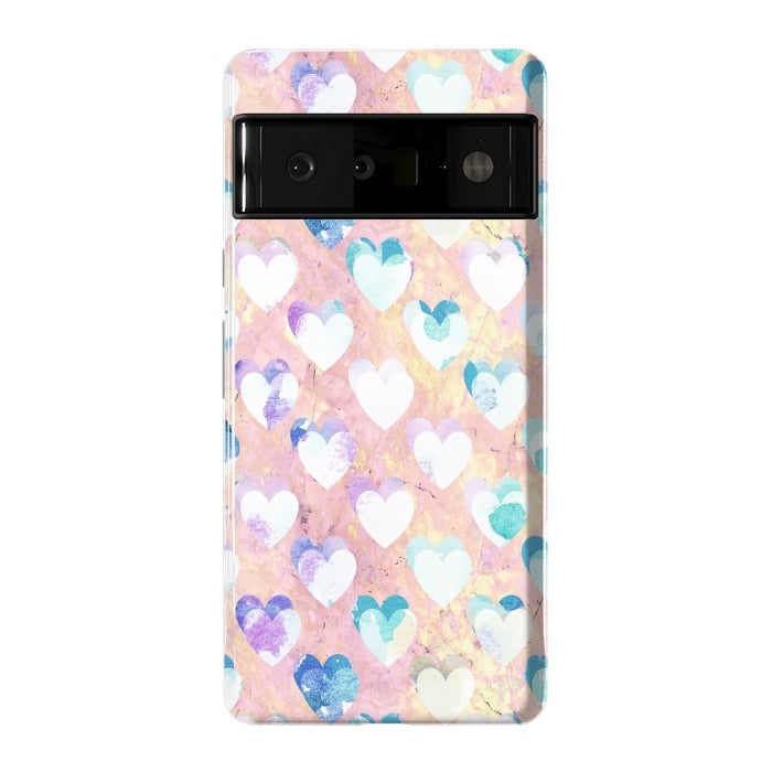 Pixel 6 Pro StrongFit Pastel painted hearts on pink marble Valentine by Oana 