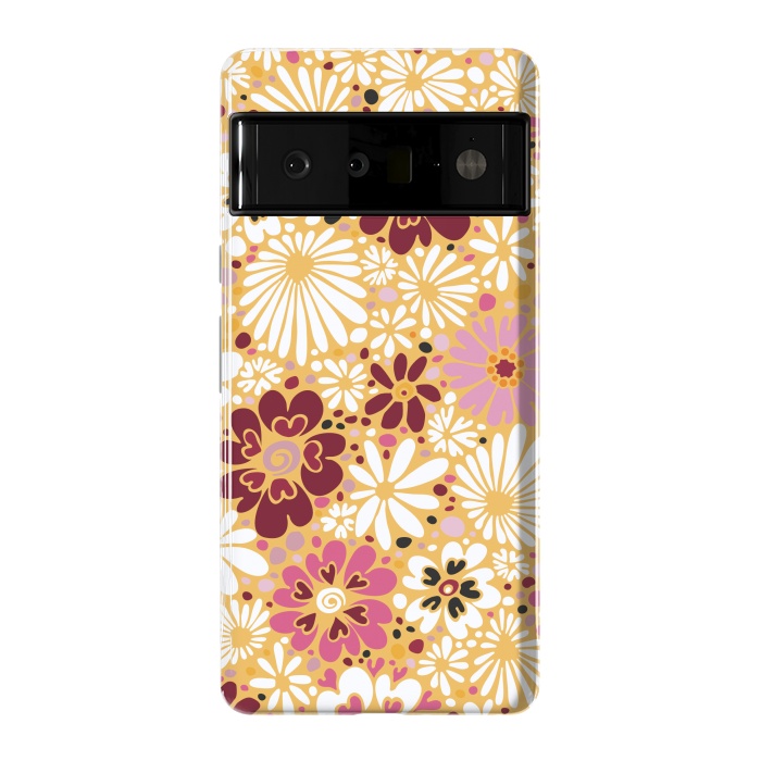 Pixel 6 Pro StrongFit 70s Valentine Flowers in Pink, Cream and Yellow by Paula Ohreen