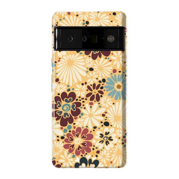 Pixel 6 Pro StrongFit 70s Valentine Flowers in Blue and Yellow by Paula Ohreen