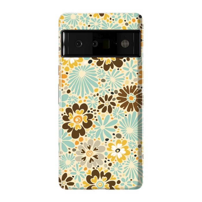 Pixel 6 Pro StrongFit 70s Valentine Flowers in Orange, Brown and Blue by Paula Ohreen