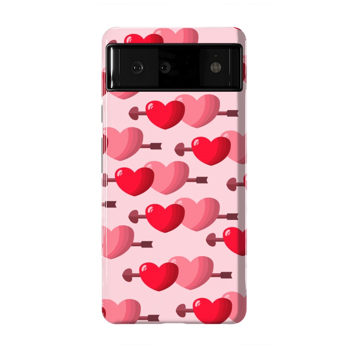 Pixel 6 StrongFit pink red hearts pattern by MALLIKA