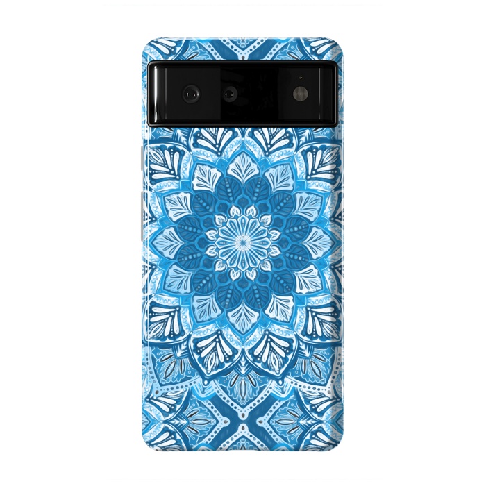 Pixel 6 StrongFit Boho Mandala in Monochrome Blue and White by Micklyn Le Feuvre
