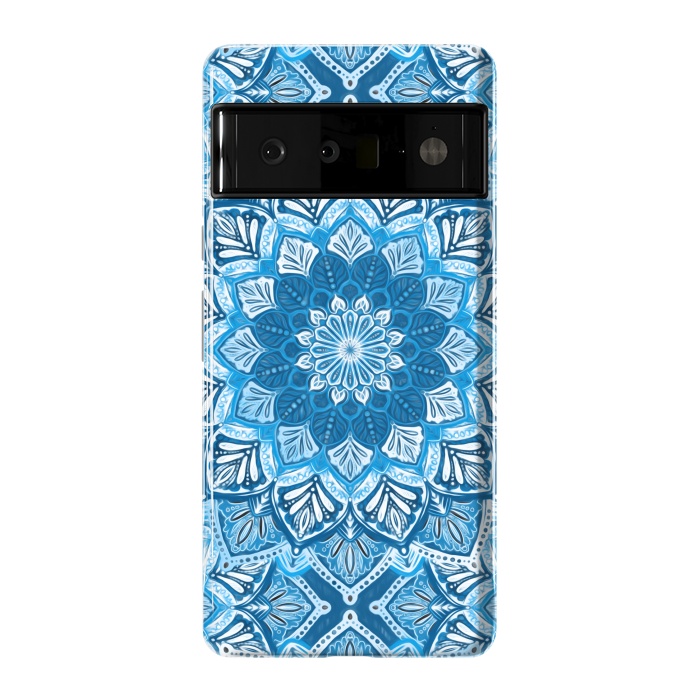 Pixel 6 Pro StrongFit Boho Mandala in Monochrome Blue and White by Micklyn Le Feuvre