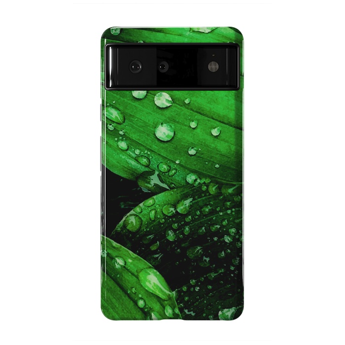 Pixel 6 StrongFit green leaf with raindrops by haroulita