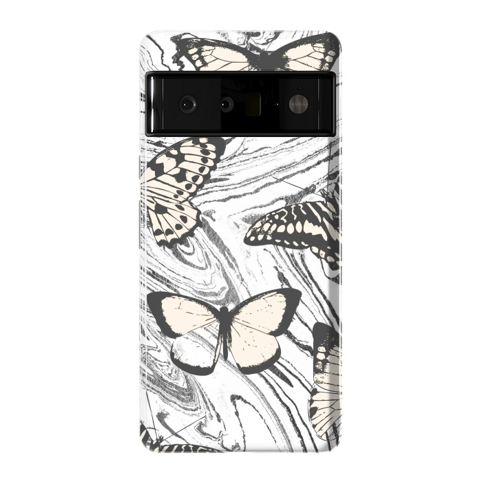 Pixel 6 Pro StrongFit Butterflies and black ink marble by Oana 