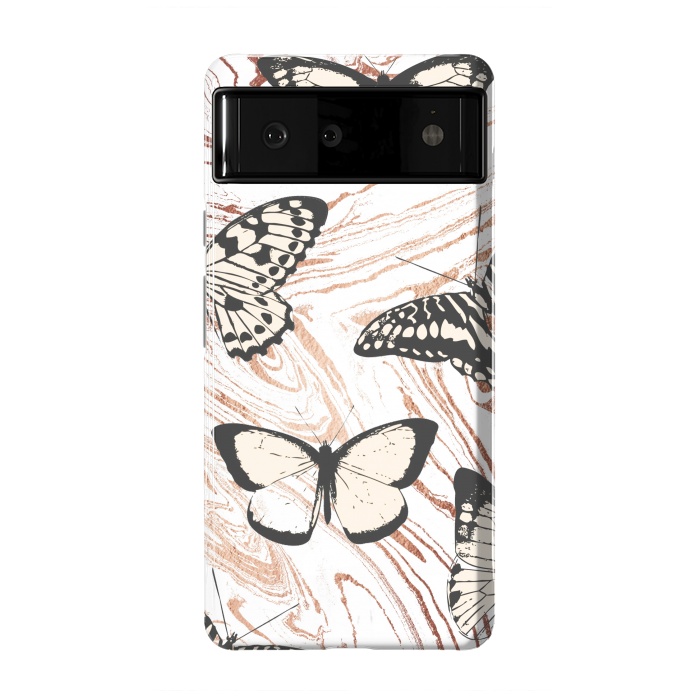 Pixel 6 StrongFit Butterflies and gold painted marble by Oana 