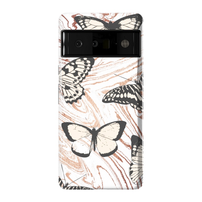 Pixel 6 Pro StrongFit Butterflies and gold painted marble by Oana 