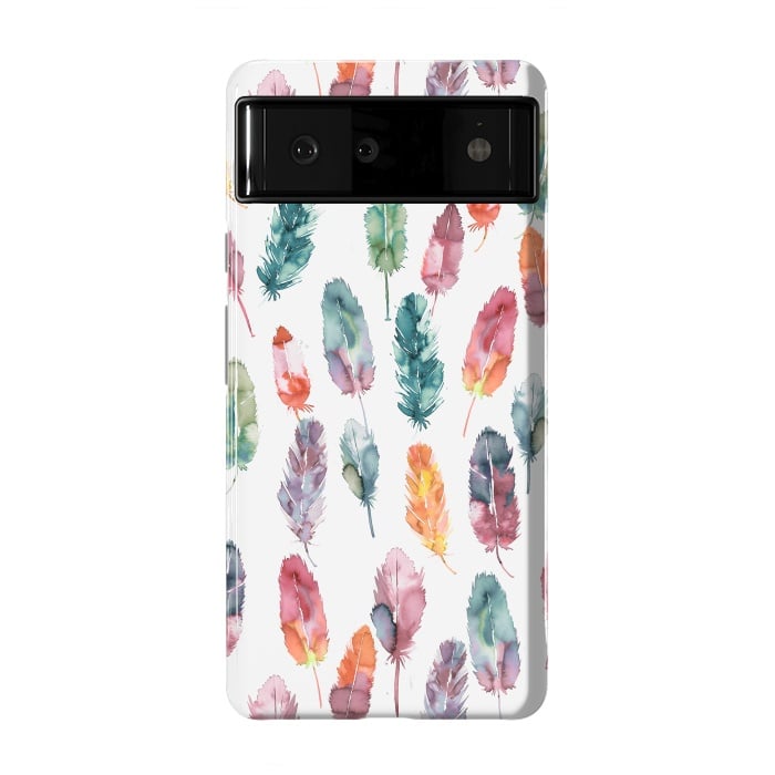 Pixel 6 StrongFit Bohemian Feathers Watercolor Colorful by Ninola Design