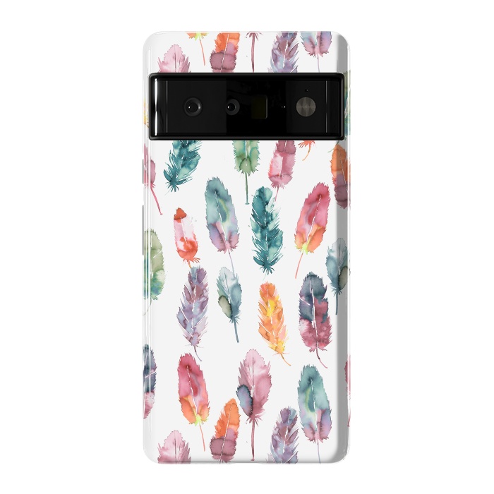 Pixel 6 Pro StrongFit Bohemian Feathers Watercolor Colorful by Ninola Design