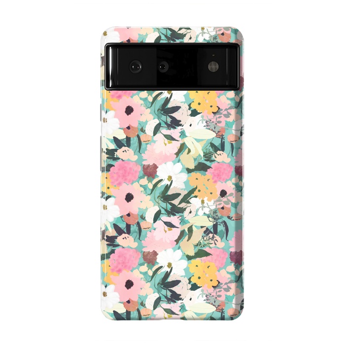 Pixel 6 StrongFit Pretty Watercolor Pink & White Floral Green Design by InovArts