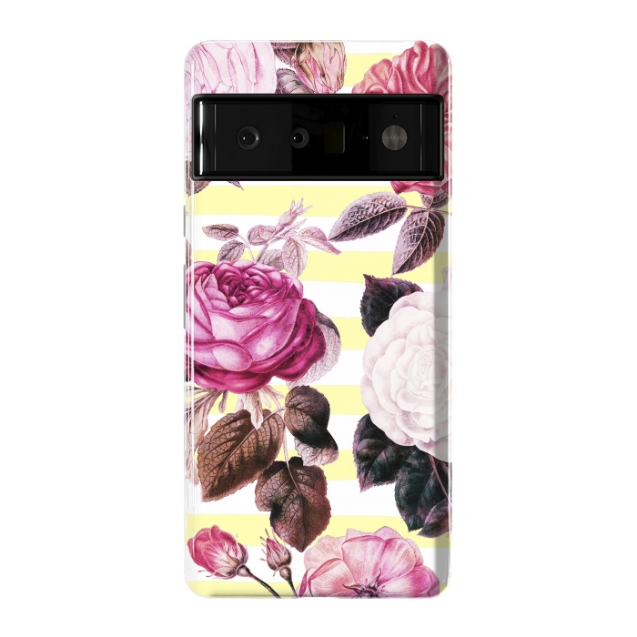Pixel 6 Pro StrongFit Vintage romantic roses and bright yellow stripes by Oana 