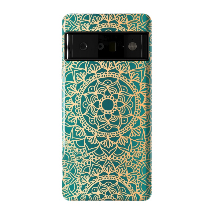 Pixel 6 Pro StrongFit Teal Green and Yellow Mandala Pattern by Julie Erin Designs