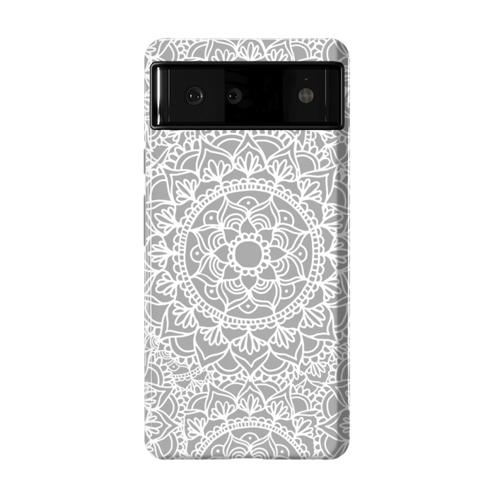 Pixel 6 StrongFit White and Gray Mandala Pattern by Julie Erin Designs