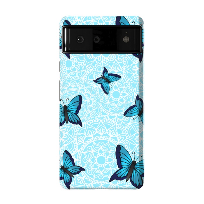 Pixel 6 StrongFit Blue Butterfly Mandala Pattern by Julie Erin Designs