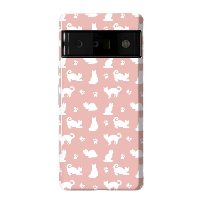 Pixel 6 Pro StrongFit Pink and White Cat Pattern by Julie Erin Designs