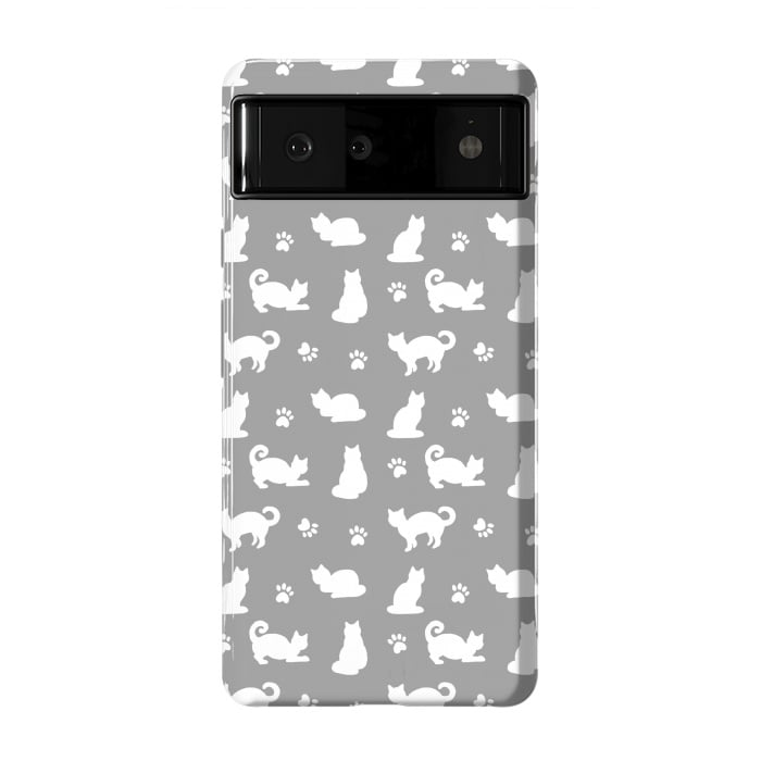 Pixel 6 StrongFit White and Gray Cat Pattern by Julie Erin Designs