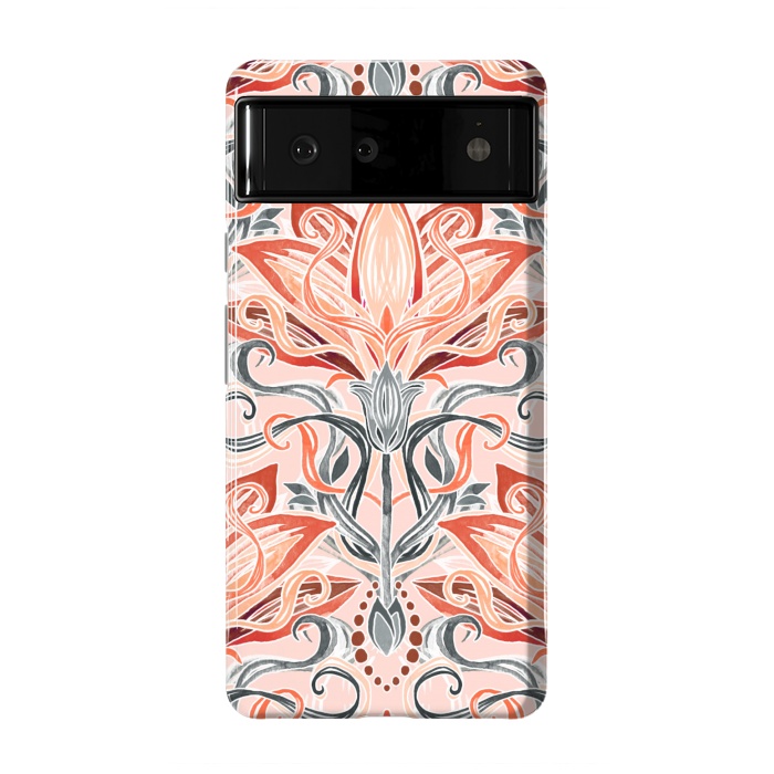 Pixel 6 StrongFit Coral and Grey Watercolor Art Nouveau Aloe by Micklyn Le Feuvre