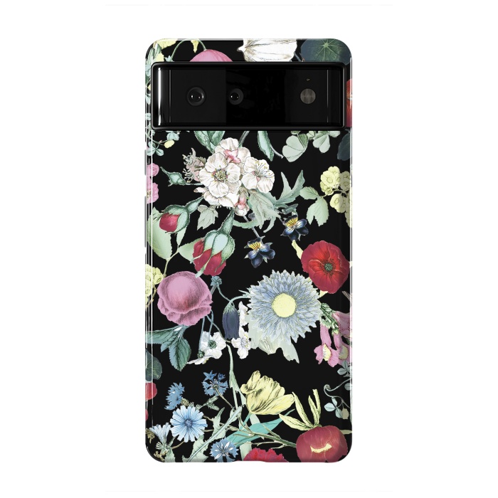Pixel 6 StrongFit Elegant botanical flowers on black background by Oana 