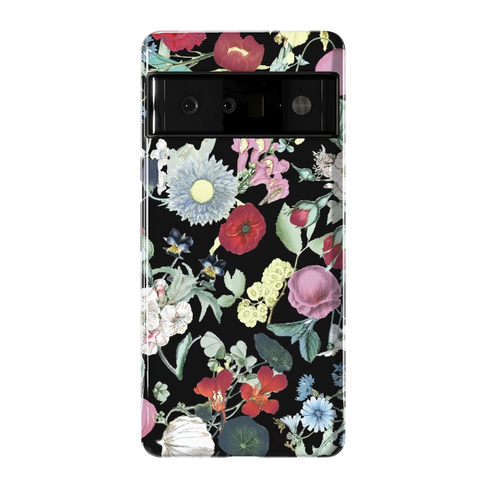 Pixel 6 Pro StrongFit Vintage flower garden - rich colors on black by Oana 
