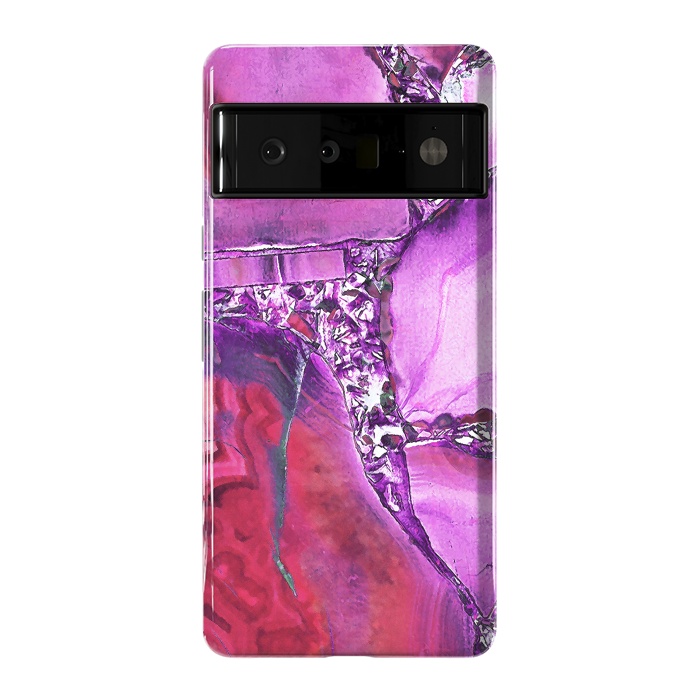 Pixel 6 Pro StrongFit Vibrant red pink geode and rhinestones by Oana 
