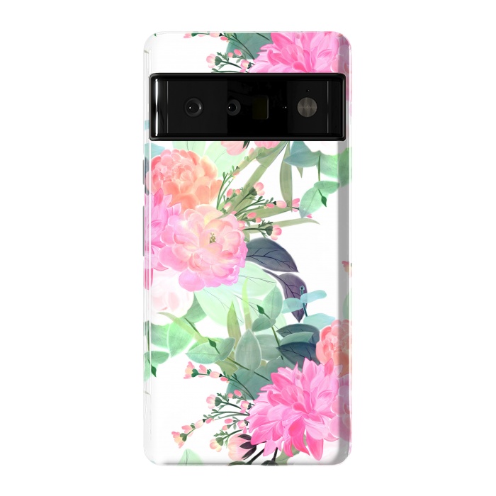 Pixel 6 Pro StrongFit Girly Pink & White Flowers Watercolor Paint by InovArts
