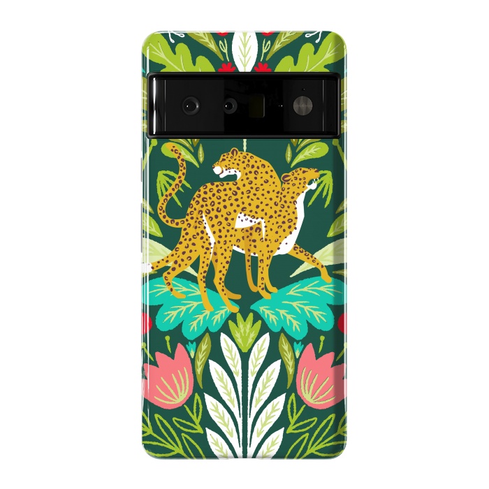 Pixel 6 Pro StrongFit "Cheetah Couple Illustration, Wild Cat Jungle Nature, Mandala Painting, Wildlife Tropical Tiger" by Uma Prabhakar Gokhale