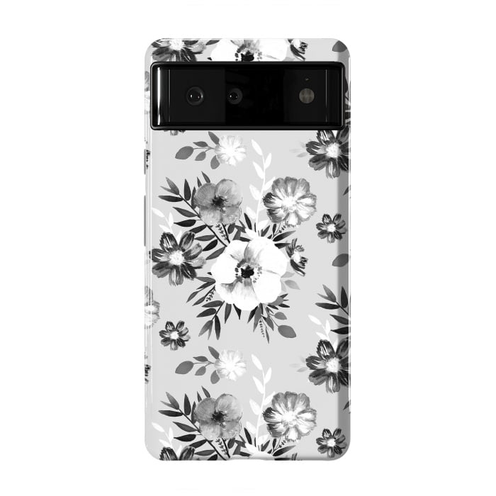 Pixel 6 StrongFit Black and white ink painted flowers by Oana 