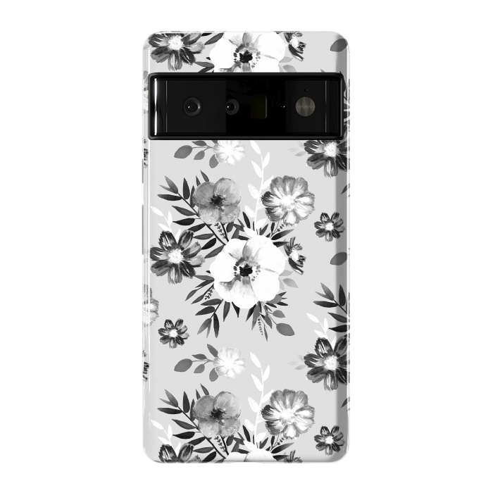 Pixel 6 Pro StrongFit Black and white ink painted flowers by Oana 