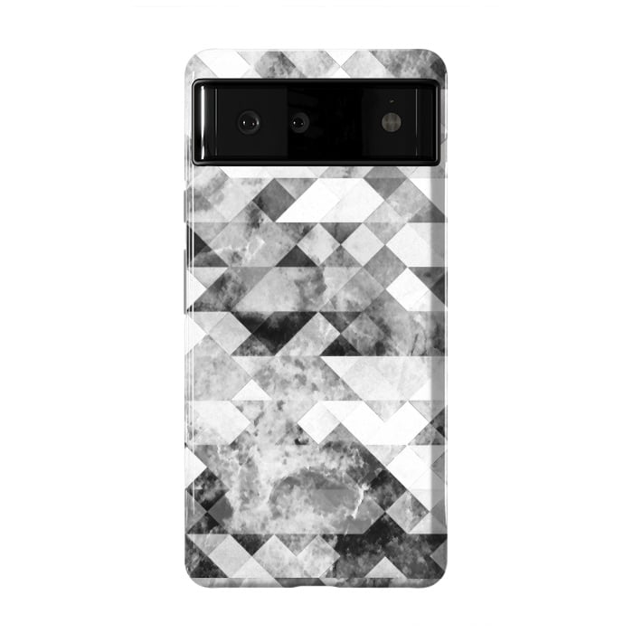 Pixel 6 StrongFit Black and white textured marble triangles by Oana 