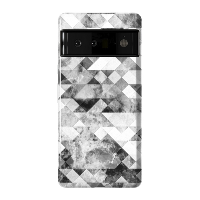 Pixel 6 Pro StrongFit Black and white textured marble triangles by Oana 