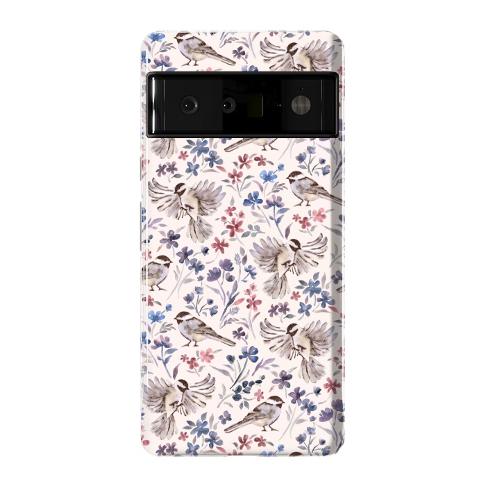 Pixel 6 Pro StrongFit Chickadees and Wildflowers on Cream by Micklyn Le Feuvre