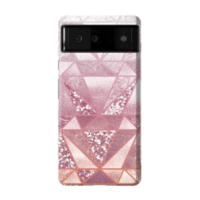 Pixel 6 StrongFit Pink and rose gold gradient glitter tiles by Oana 