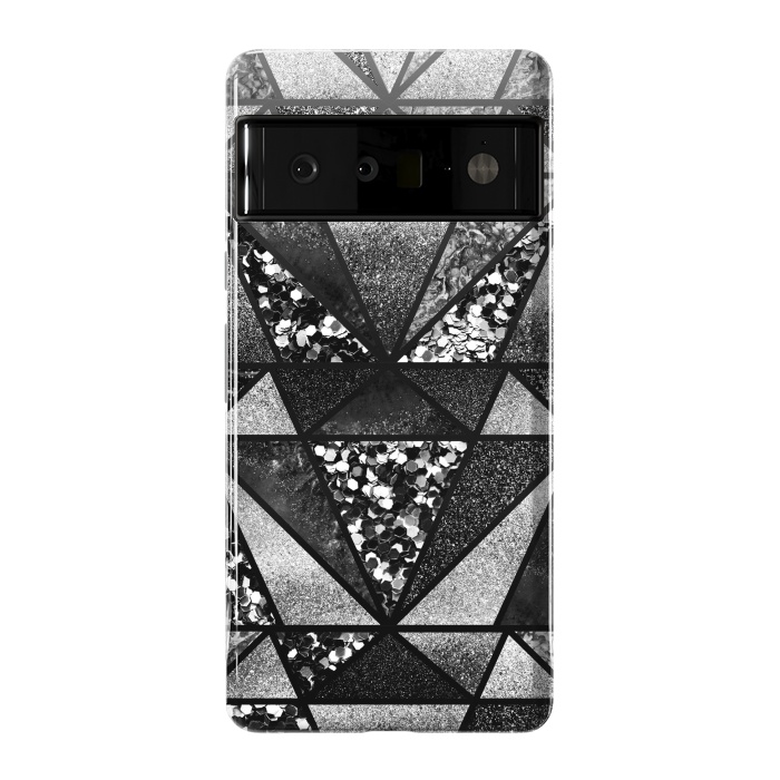 Pixel 6 Pro StrongFit Black and silver glitter sparkle triangles by Oana 