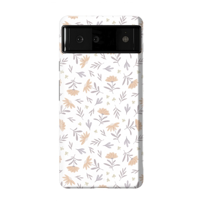 Pixel 6 StrongFit Beige flowers on a white by Alena Ganzhela