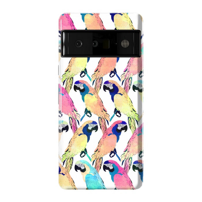 Pixel 6 Pro StrongFit Modern Colorful Exotic Parrot Birds Watercolor Paint by InovArts