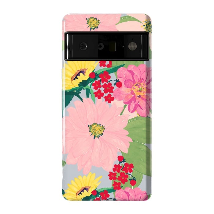 Pixel 6 Pro StrongFit Elegant Watercolor Sunflowers Blush Floral Gray Design by InovArts