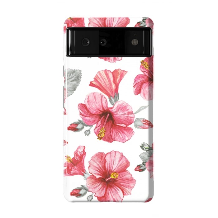 Pixel 6 StrongFit Watercolor hibiscus flowers by Oana 