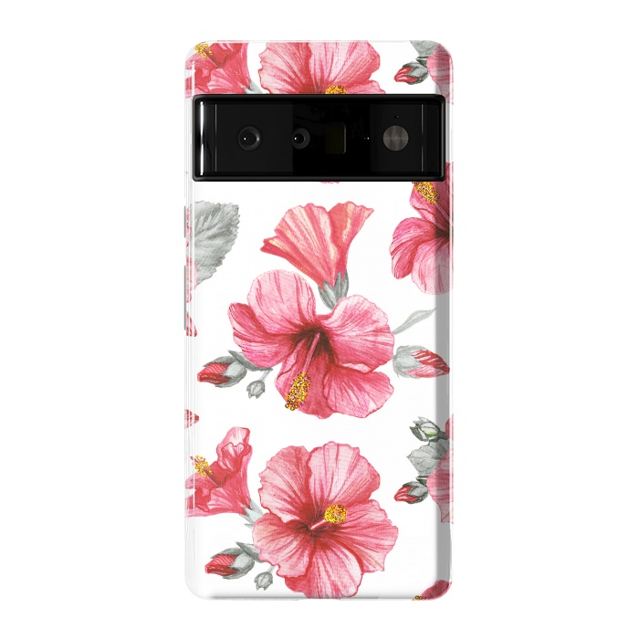 Pixel 6 Pro StrongFit Watercolor hibiscus flowers by Oana 