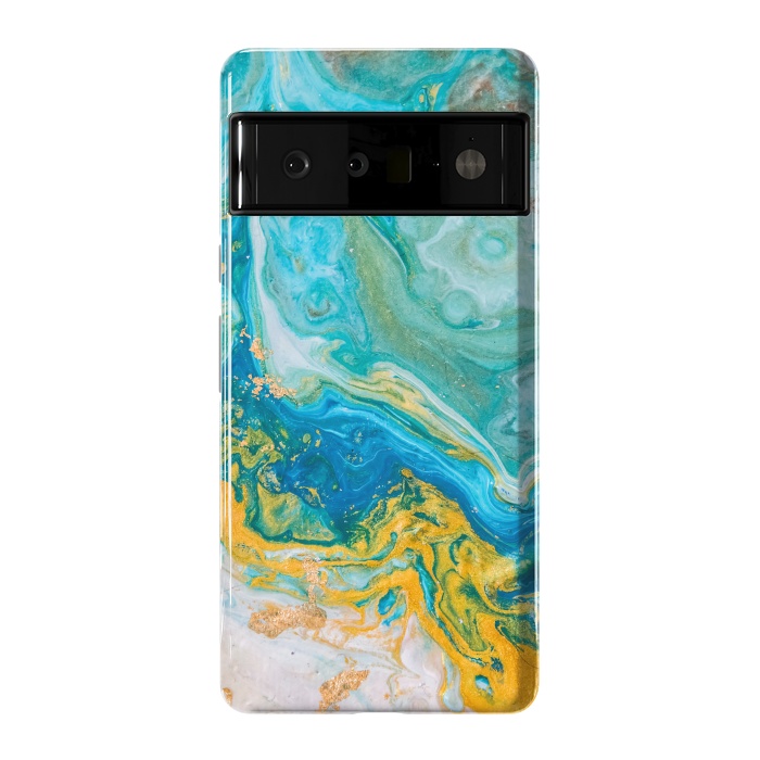 Pixel 6 Pro StrongFit Blue Acrylic Texture with Golden Marble Motifs by ArtsCase