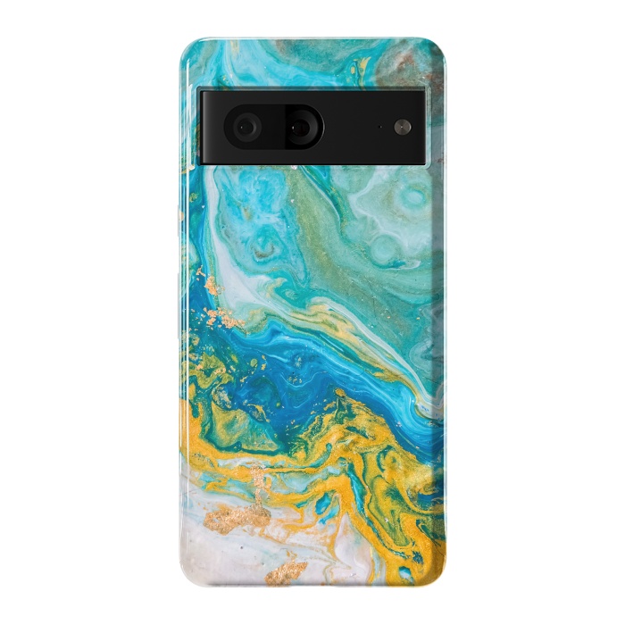 Pixel 7 StrongFit Blue Acrylic Texture with Golden Marble Motifs by ArtsCase