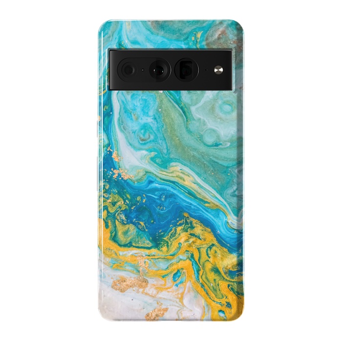 Pixel 7 Pro StrongFit Blue Acrylic Texture with Golden Marble Motifs by ArtsCase