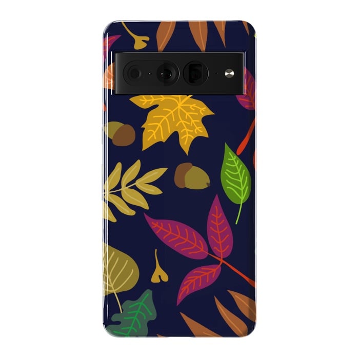 Pixel 7 Pro StrongFit Colorful Leaves and Acorns on Black Background by ArtsCase