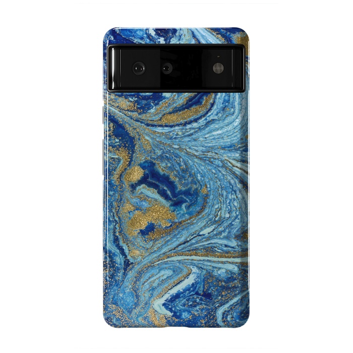 Pixel 6 StrongFit Fondo Abstracto de Color Azul Marmol y Dorado by ArtsCase