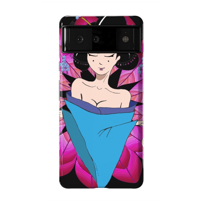 Pixel 6 StrongFit Geisha Girl with Lantern on Leaves by ArtsCase