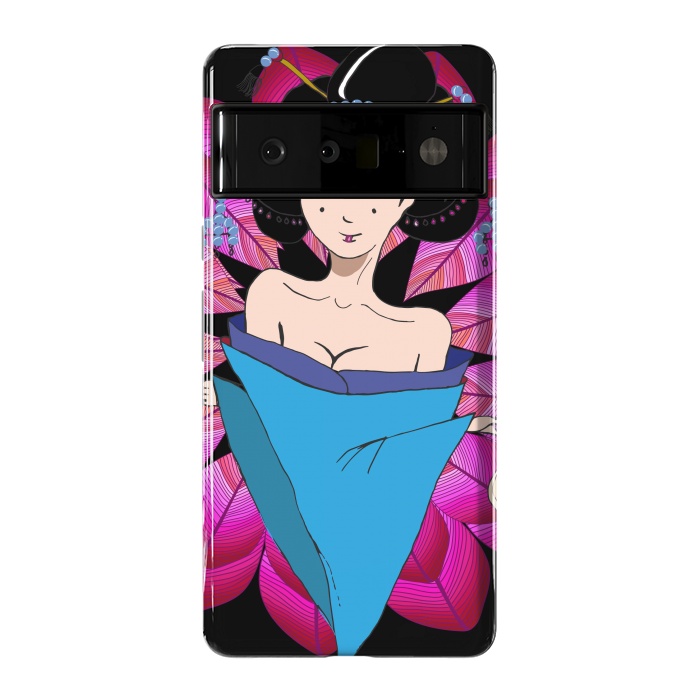 Pixel 6 Pro StrongFit Geisha Girl with Lantern on Leaves by ArtsCase