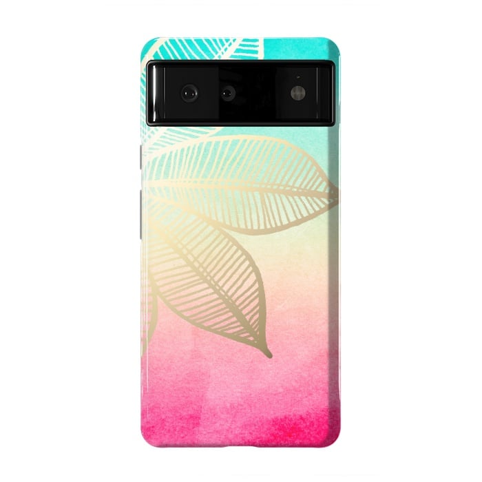 Pixel 6 StrongFit Gold Flower on Turquoise and Pink Watercolor by Tangerine-Tane
