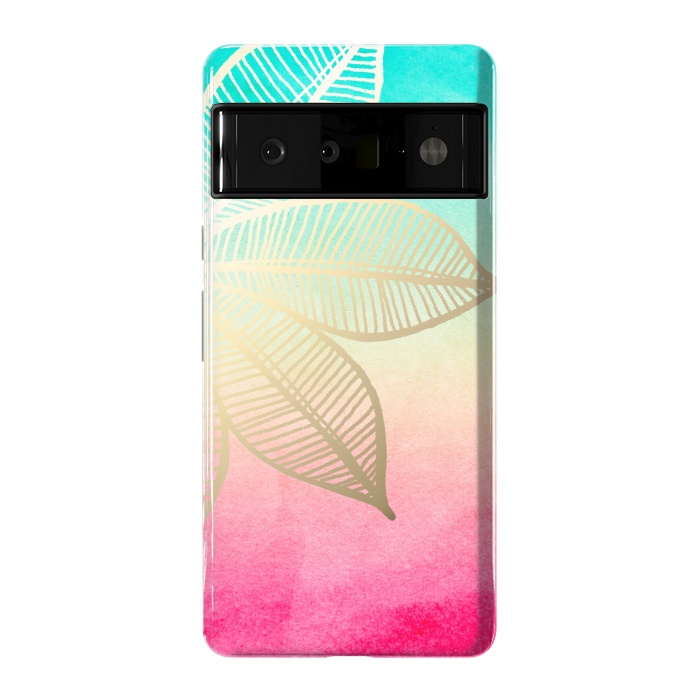 Pixel 6 Pro StrongFit Gold Flower on Turquoise and Pink Watercolor by Tangerine-Tane
