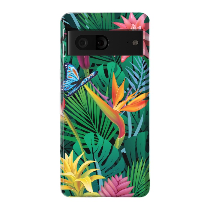 Pixel 7 StrongFit Cute Tropical Floral Design Green Pink and Purple by ArtsCase