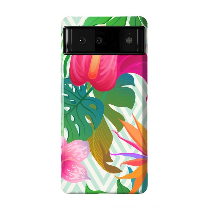 Pixel 6 StrongFit Exotic Flowers and Leaves in Geometric Decoration by ArtsCase